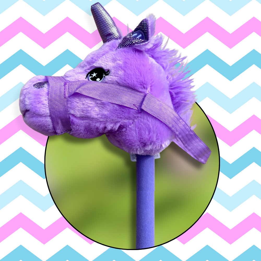 Pliušinis vienaragis ant lazdos Hobby Horse su garsu Violetinis