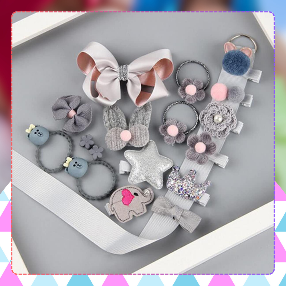 Bakalu Hair Accessories Set for Girls with Elastics and Clips, Pink