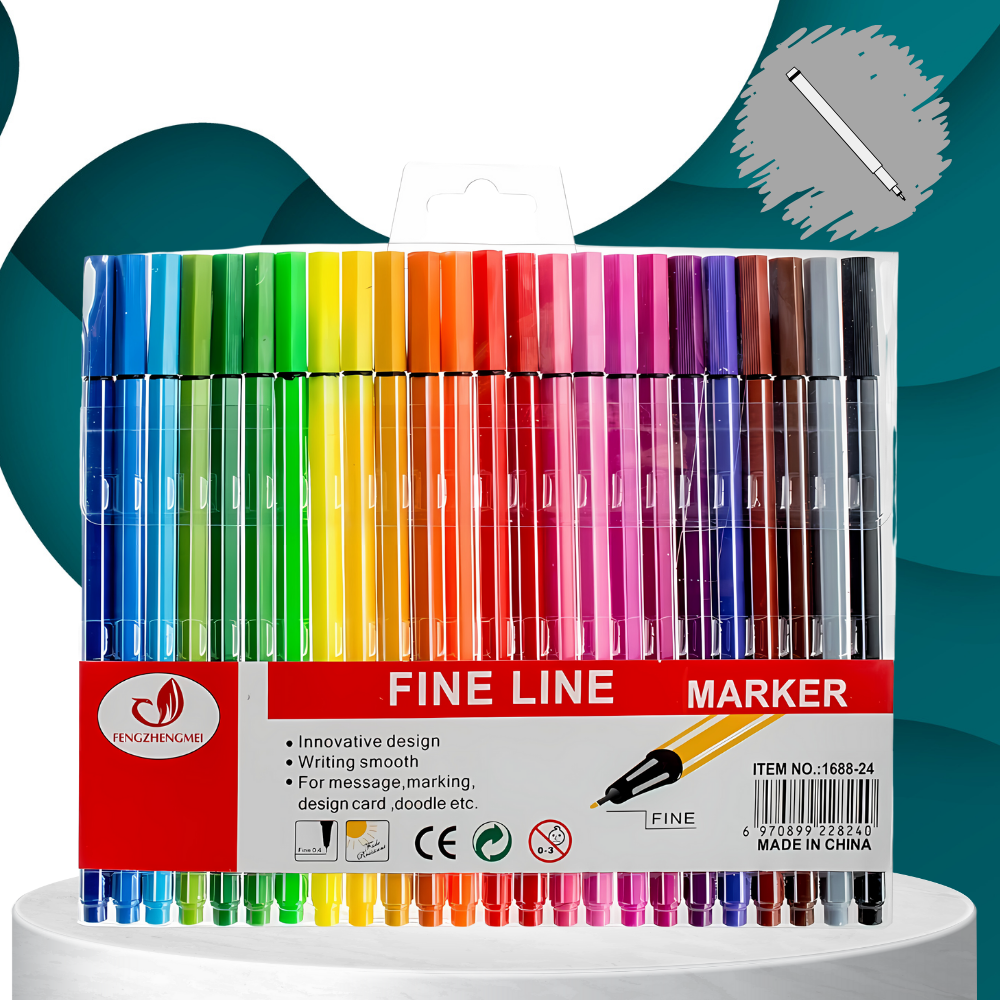 Nicekids Coloured Fineliner Pen Set, 24 Assorted Colours
