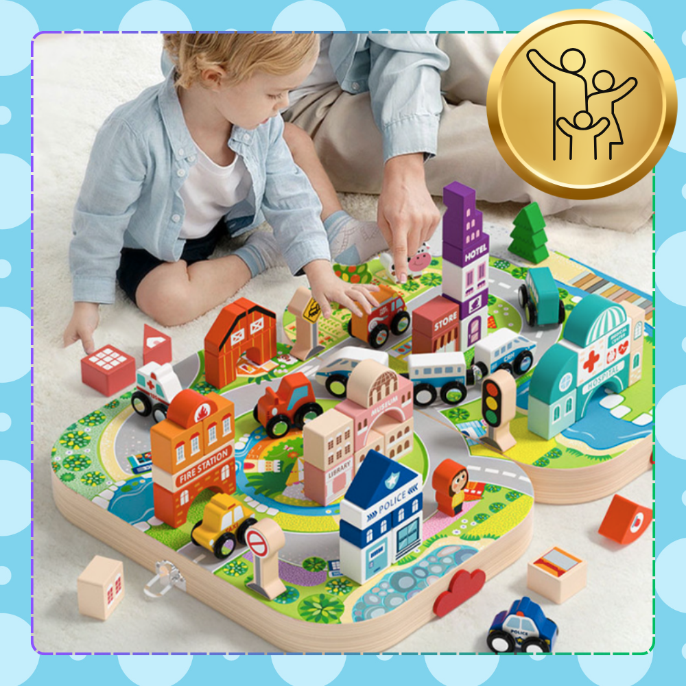 Wooden Educational City Playset with Locomotive KZ1169