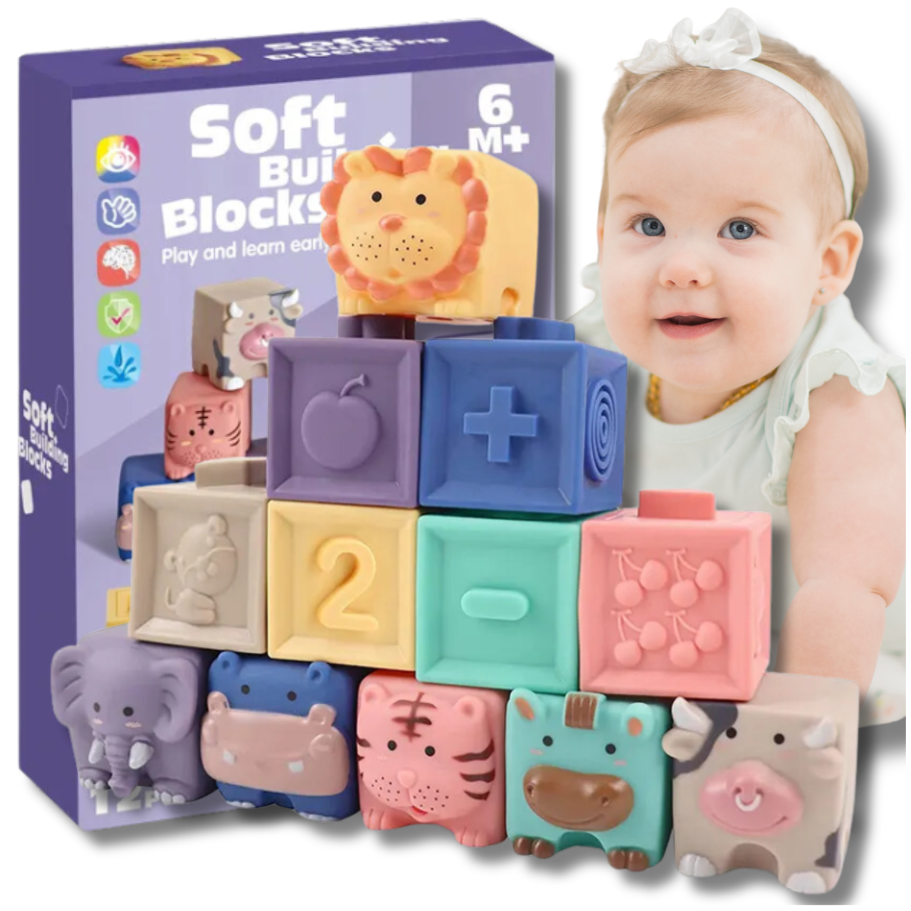 Soft Sensory Blocks and Teethers for Babies 12 Pcs KZ1182