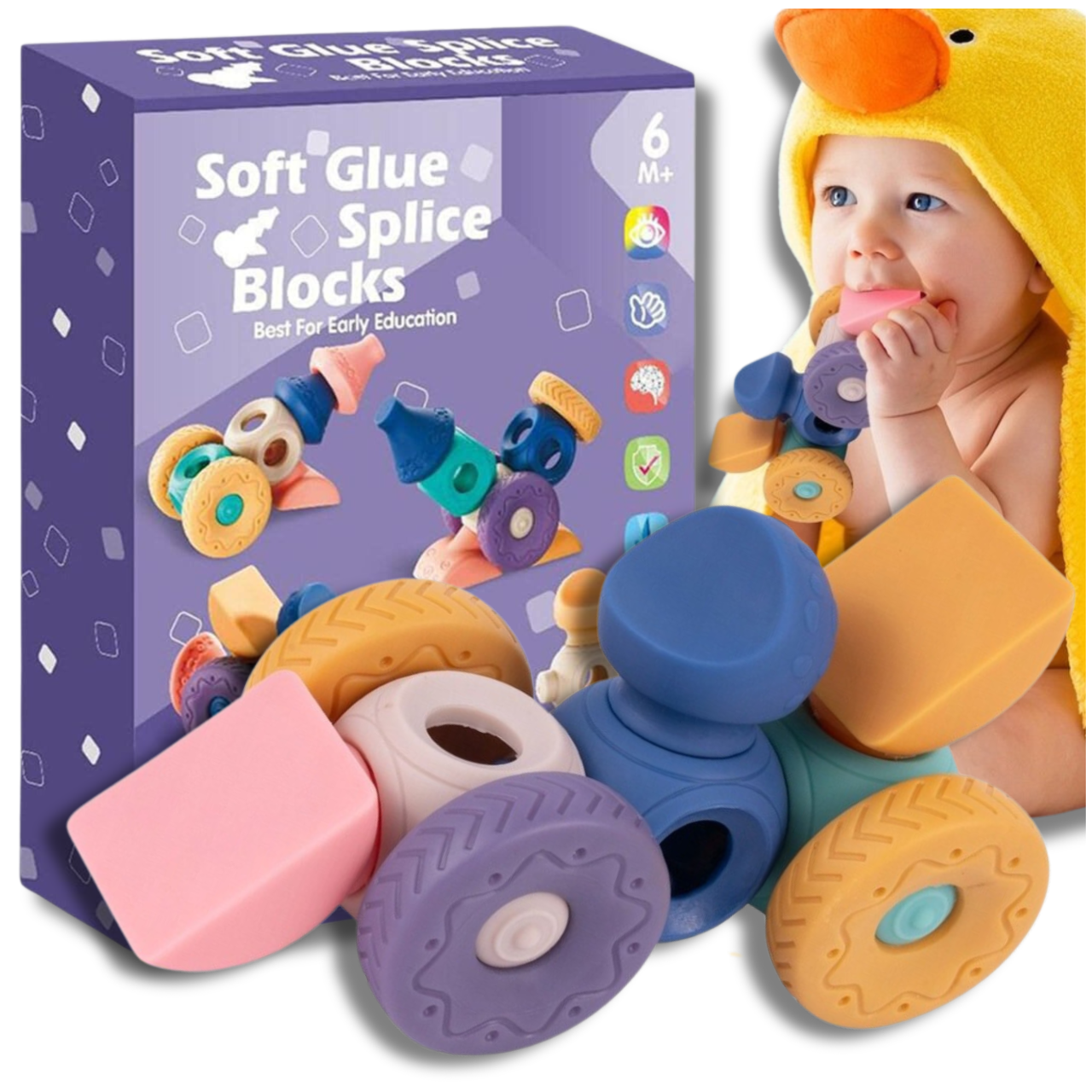 Bakalu Soft Sensory Blocks and Teether Set for Babies, 13 pcs.