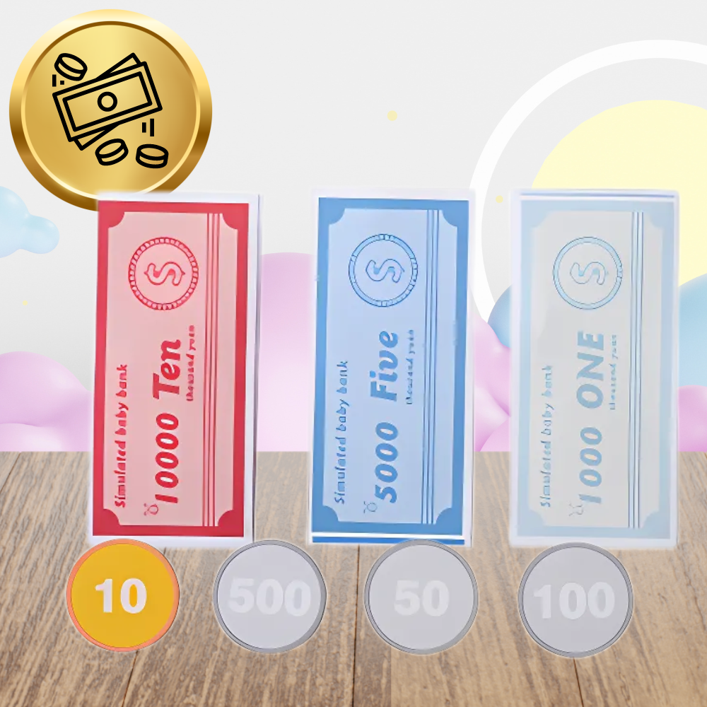 Bakalu Wooden Cash Register for Kids with Money and Card Reader