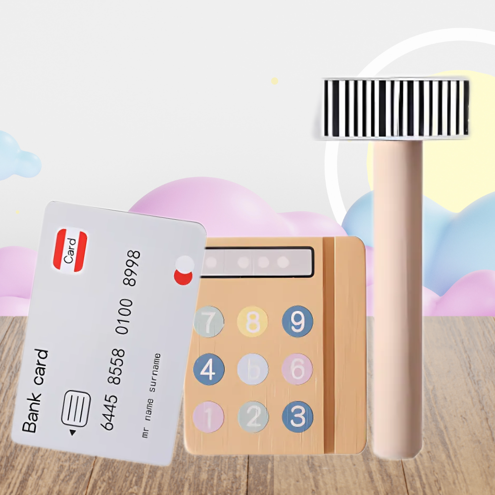 Bakalu Wooden Cash Register for Kids with Money and Card Reader