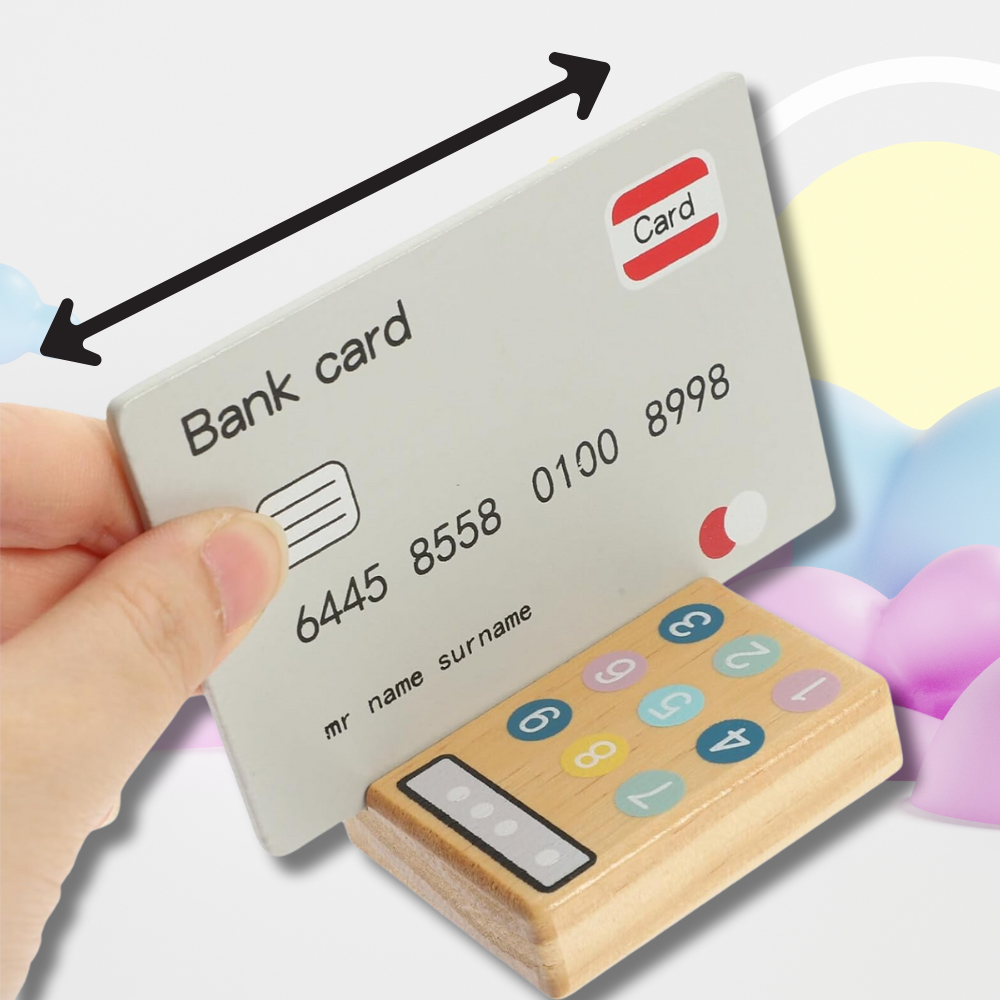 Bakalu Wooden Cash Register for Kids with Money and Card Reader