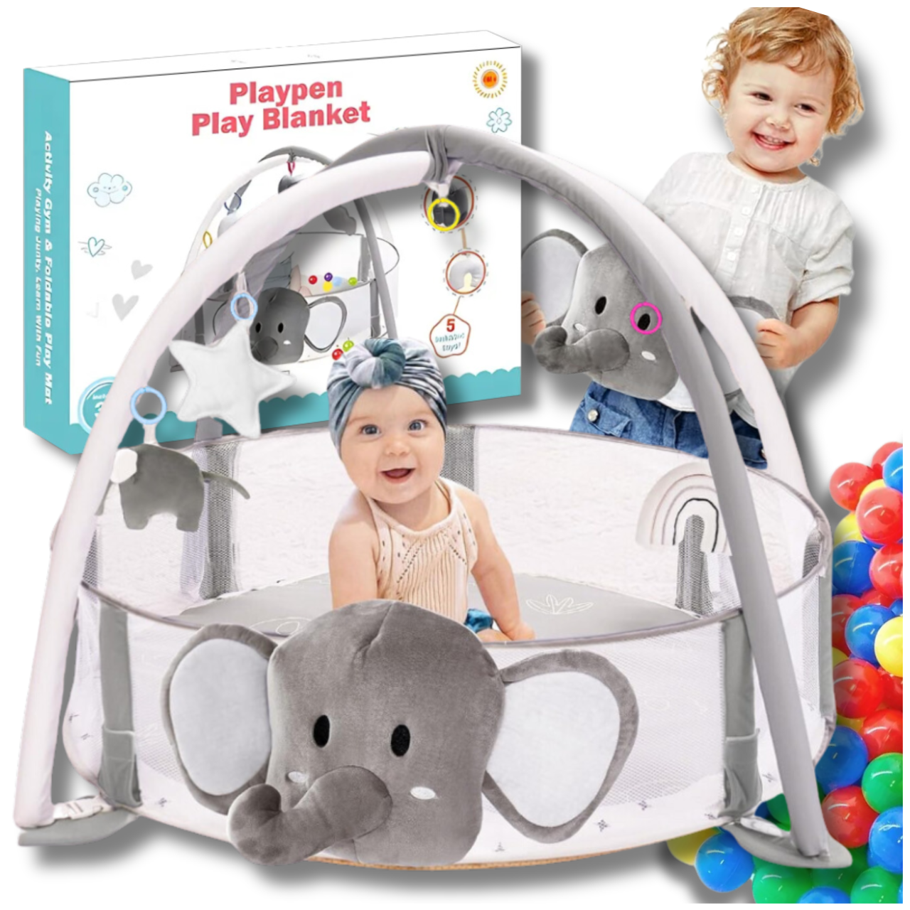 Bakalu 4-in-1 Interactive Baby Educational Play Mat Elephant