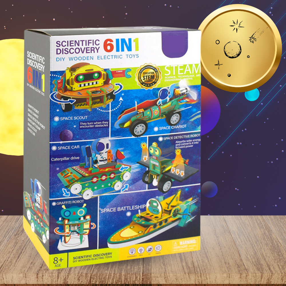Bakalu Sekrety Elektroniki 6-in-1 Wooden Robot & Space Model Kit