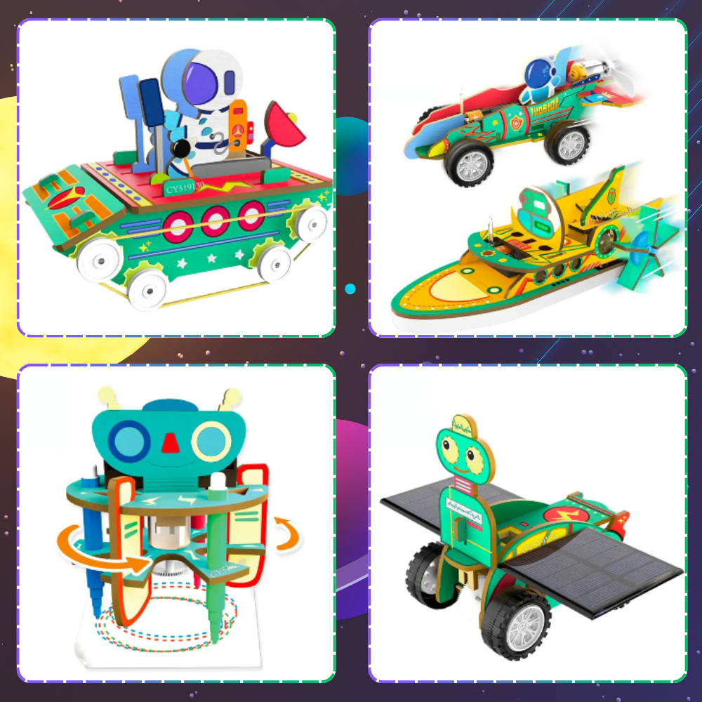Bakalu Sekrety Elektroniki 6-in-1 Wooden Robot & Space Model Kit