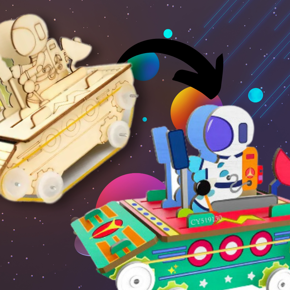 Bakalu Sekrety Elektroniki 6-in-1 Wooden Robot & Space Model Kit