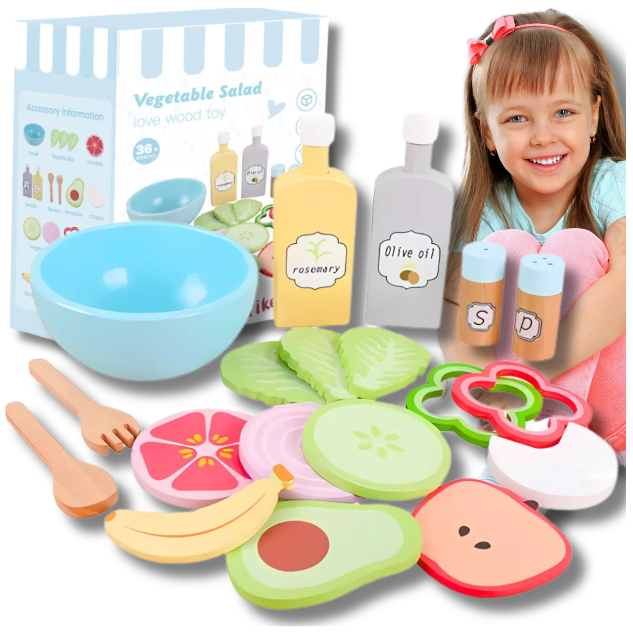 Bakalu Wooden Vegetable and Salad Set for Kids KZ1209