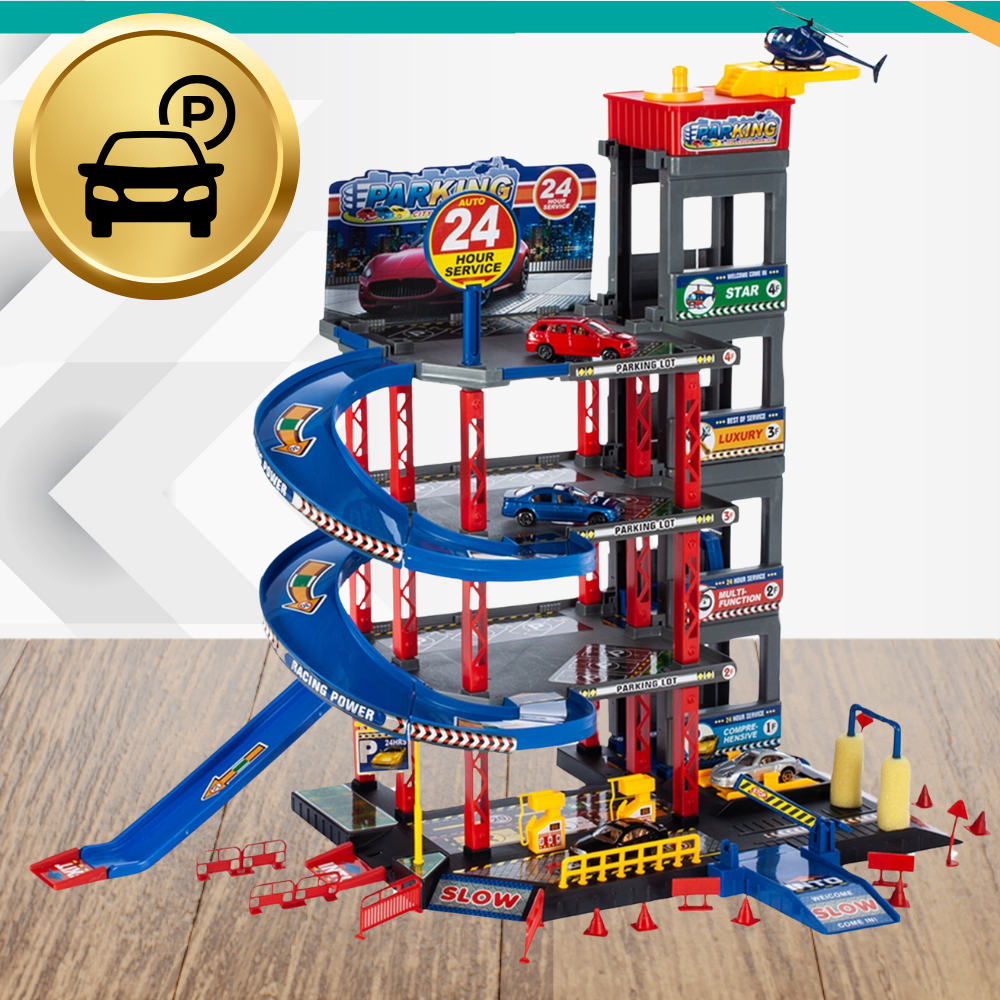Bakalu Multi-Level Parking Garage with Cars and Helicopter