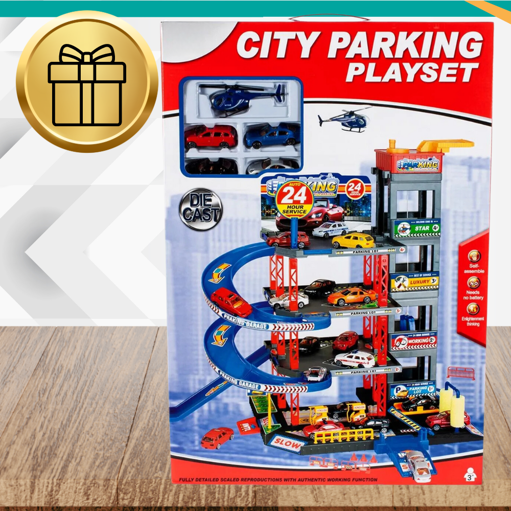 Bakalu Multi-Level Parking Garage with Cars and Helicopter