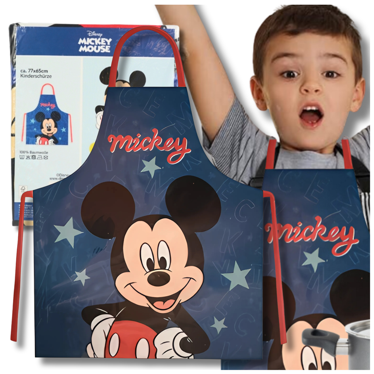 Bakalu Mickey Mouse Children's Apron, Dark Blue