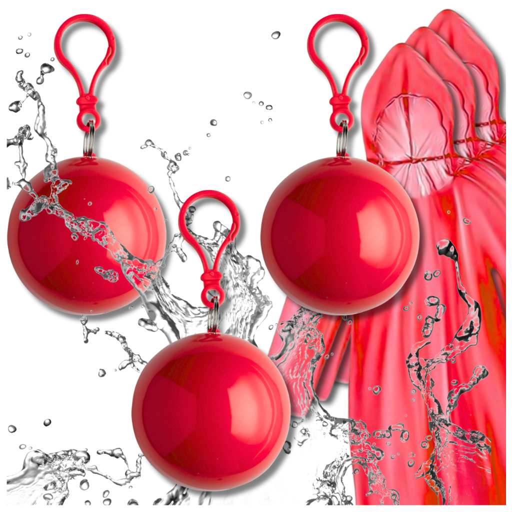 Bakalu Raincoat in a Ball with Carabiner, 3 pcs, Red