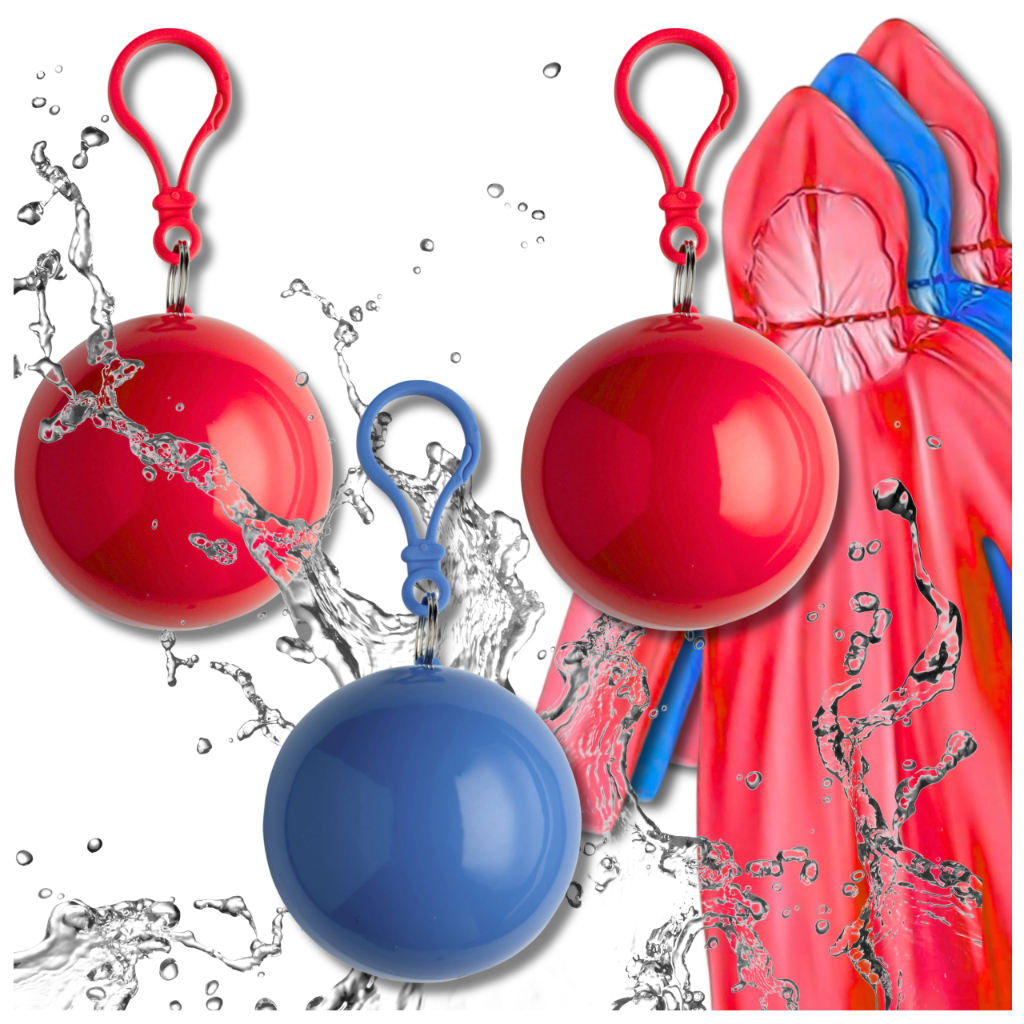 Raincoat Rain Cloak In Ball With Carabiner Set of 3 Pcs