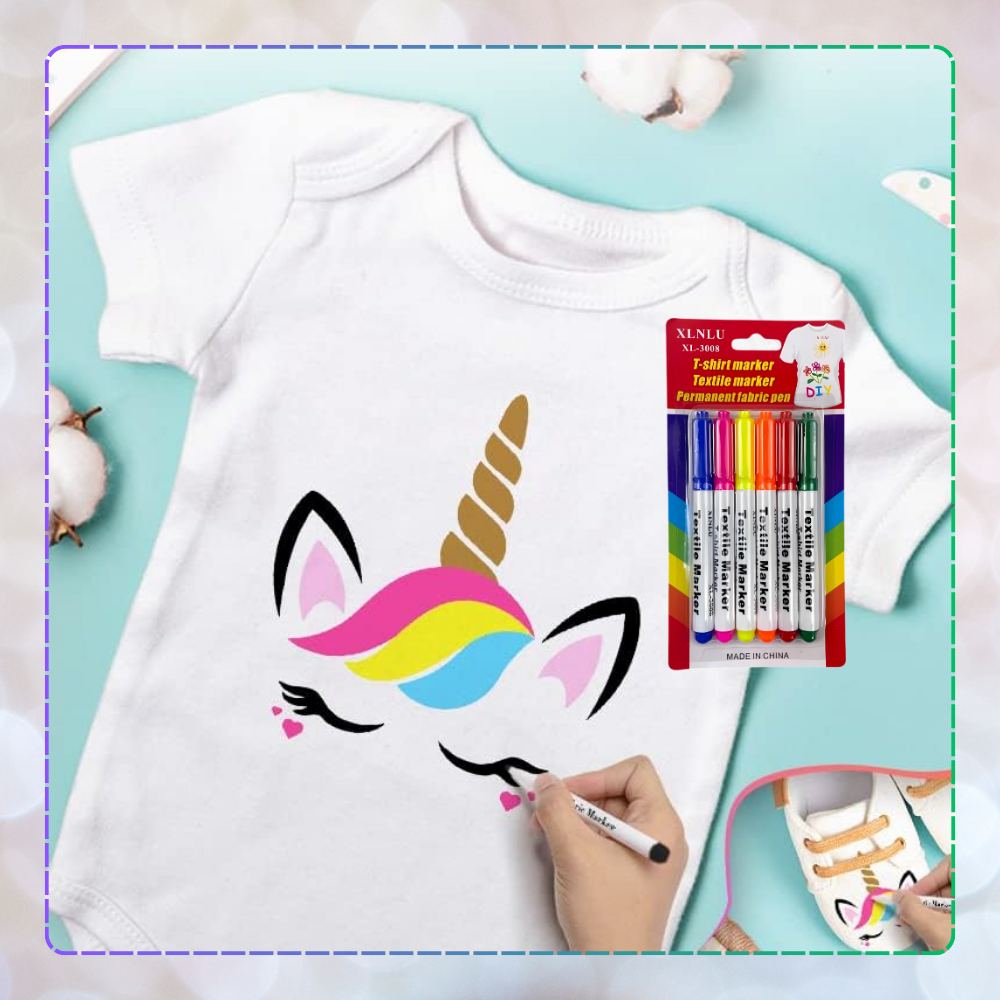 Textile Markers for Clothes Fabrics Set of 6 Colors
