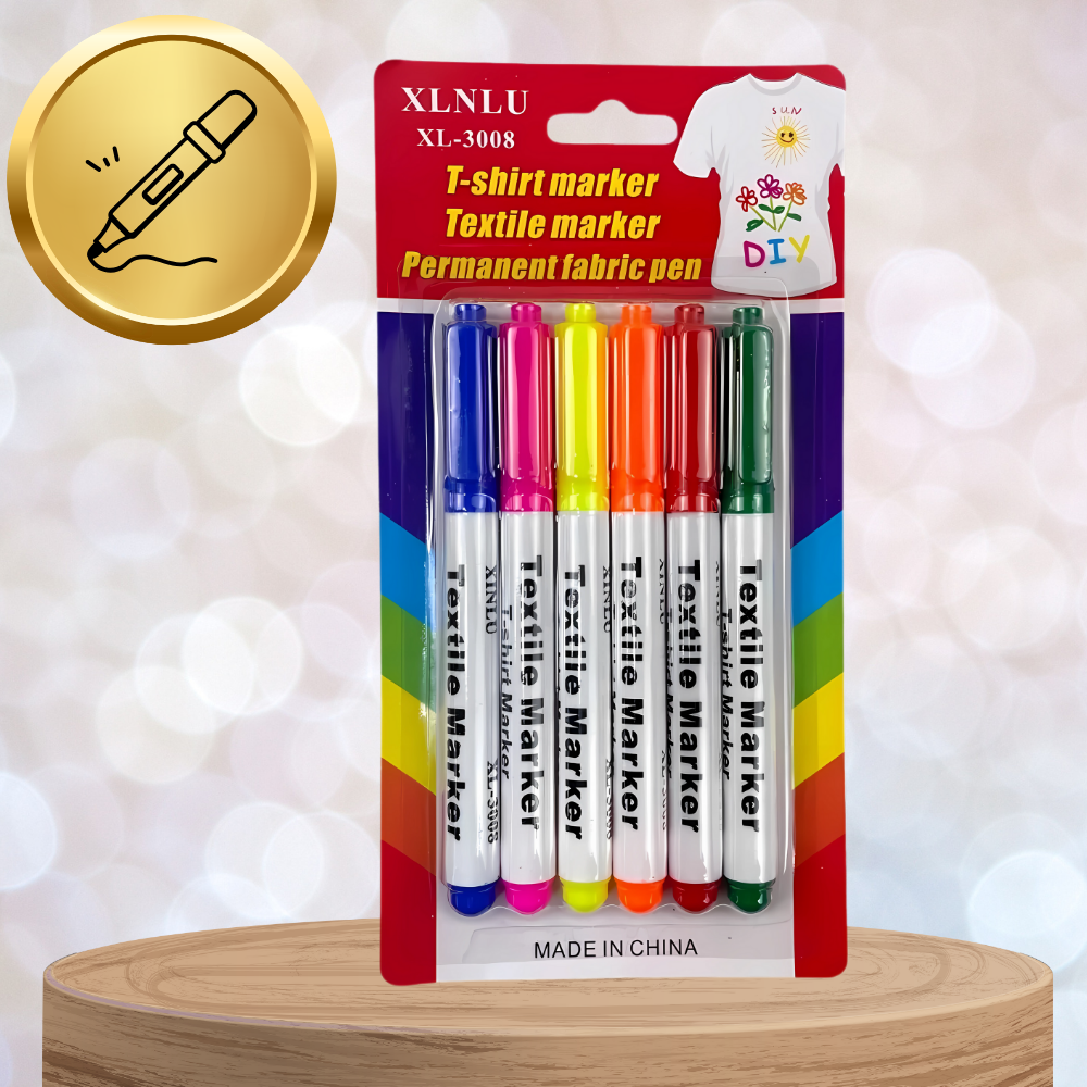 Textile Markers for Clothes Fabrics Set of 6 Colors