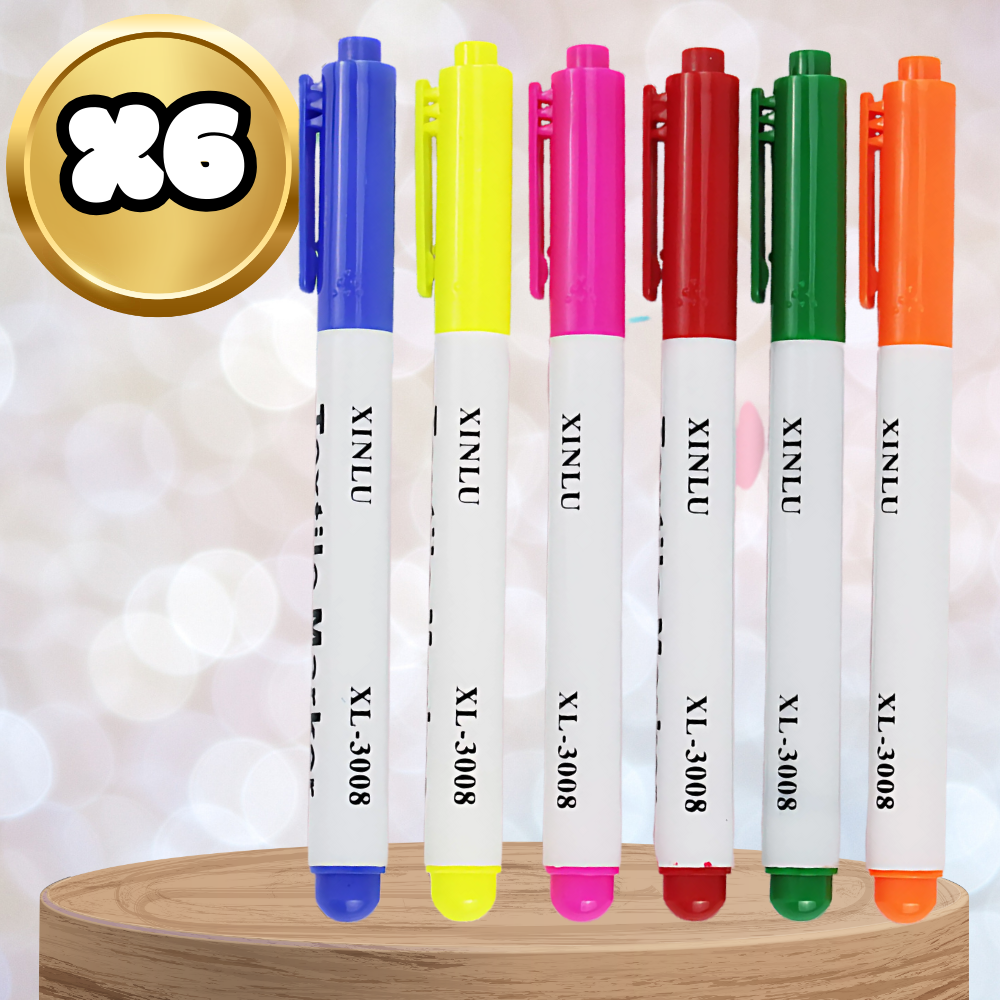 Textile Markers for Clothes Fabrics Set of 6 Colors