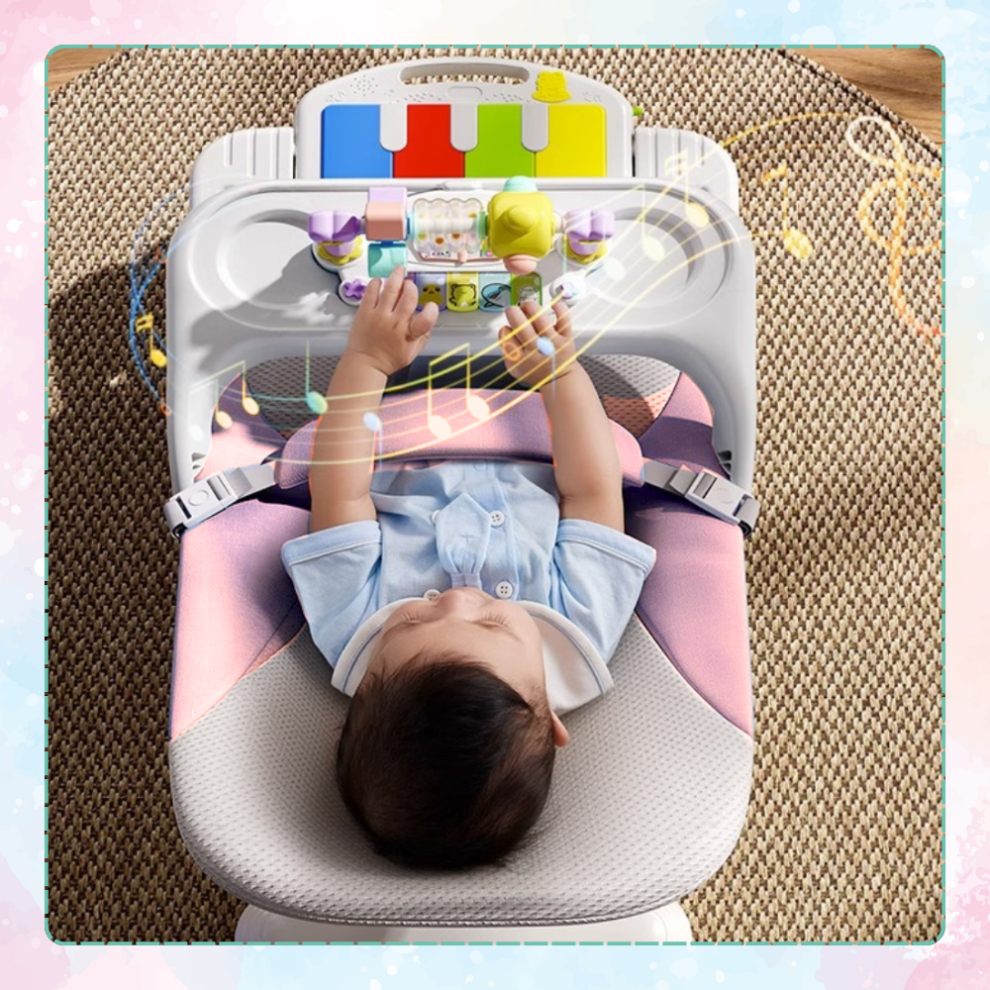 Bakalu NICEkids Foldable Baby Bouncer with Piano and Toys, Pink