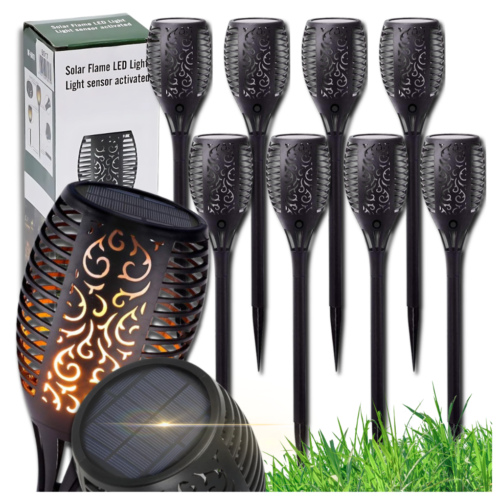 Bakalu Solar Garden Torch Lights with Flame Effect, 8-Pack