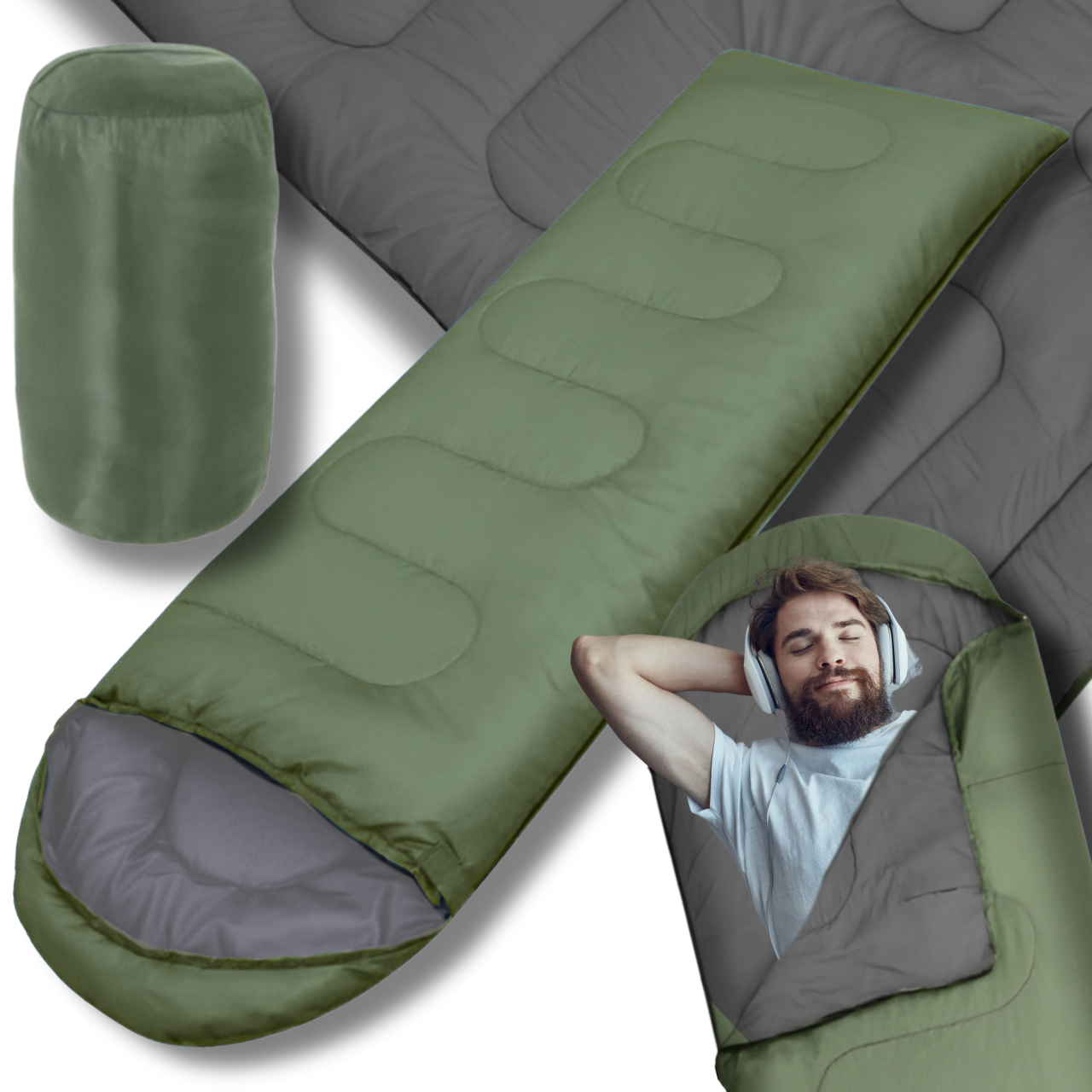 Large Warm Camping Sleeping Bag with Hood 210x75 2in1