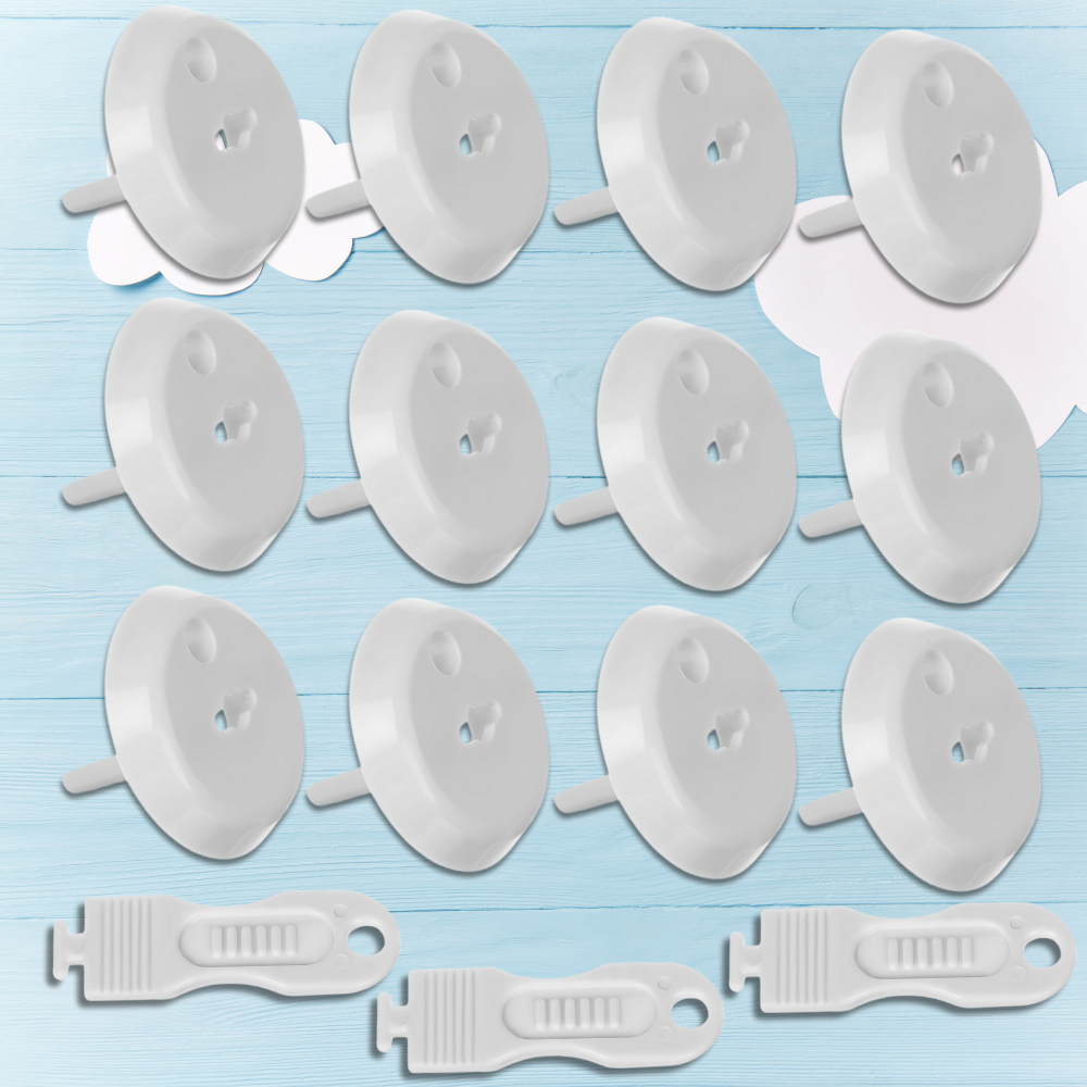Bakalu Socket Safety Covers for Grounded Outlets 12 pcs + 3 Keys, White