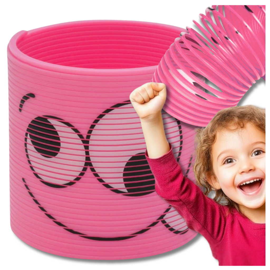 Magic Spring Slinky Toy for Kids with Emoji Pattern, Pink
