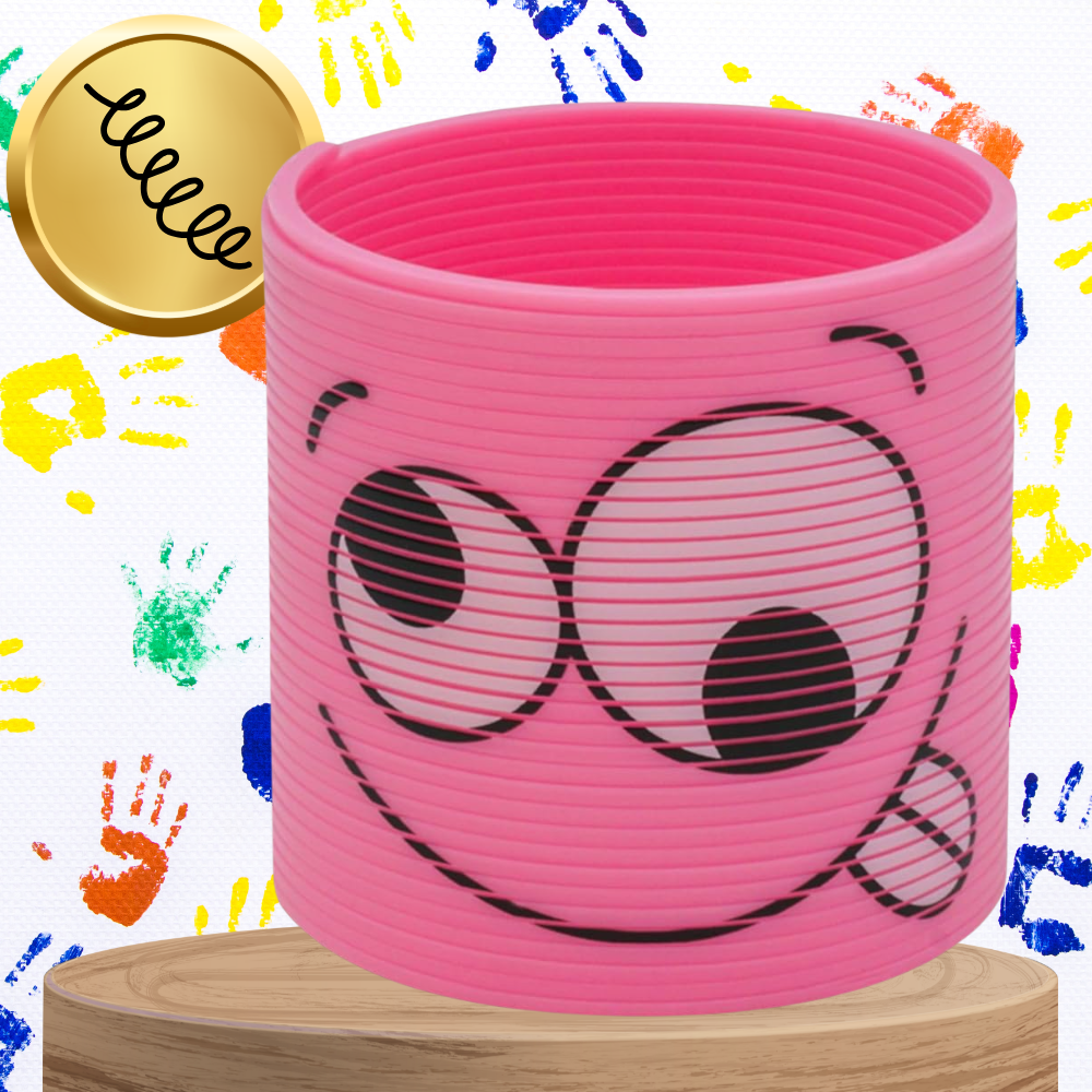 Magic Spring Slinky Toy for Kids with Emoji Pattern, Pink