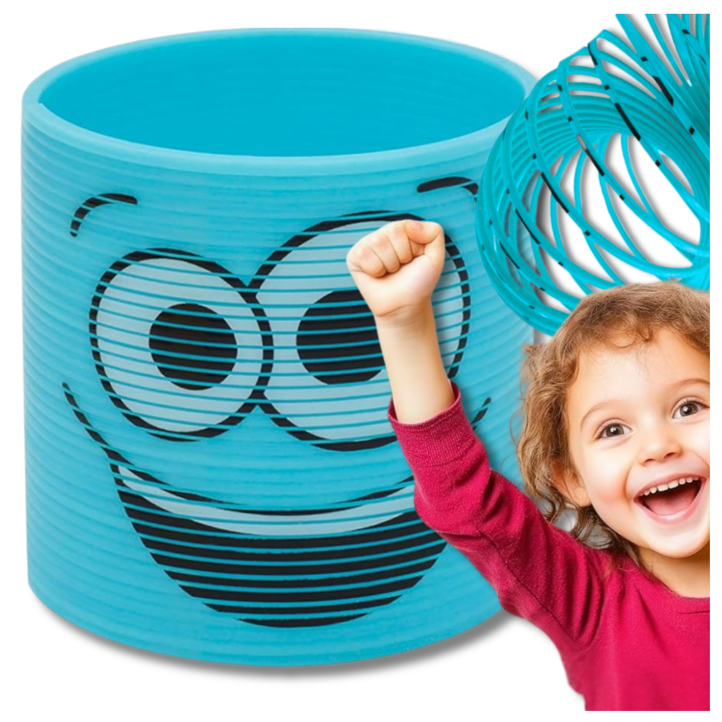 Magic Coil Spring Toy for Kids with Emoji Pattern, Blue