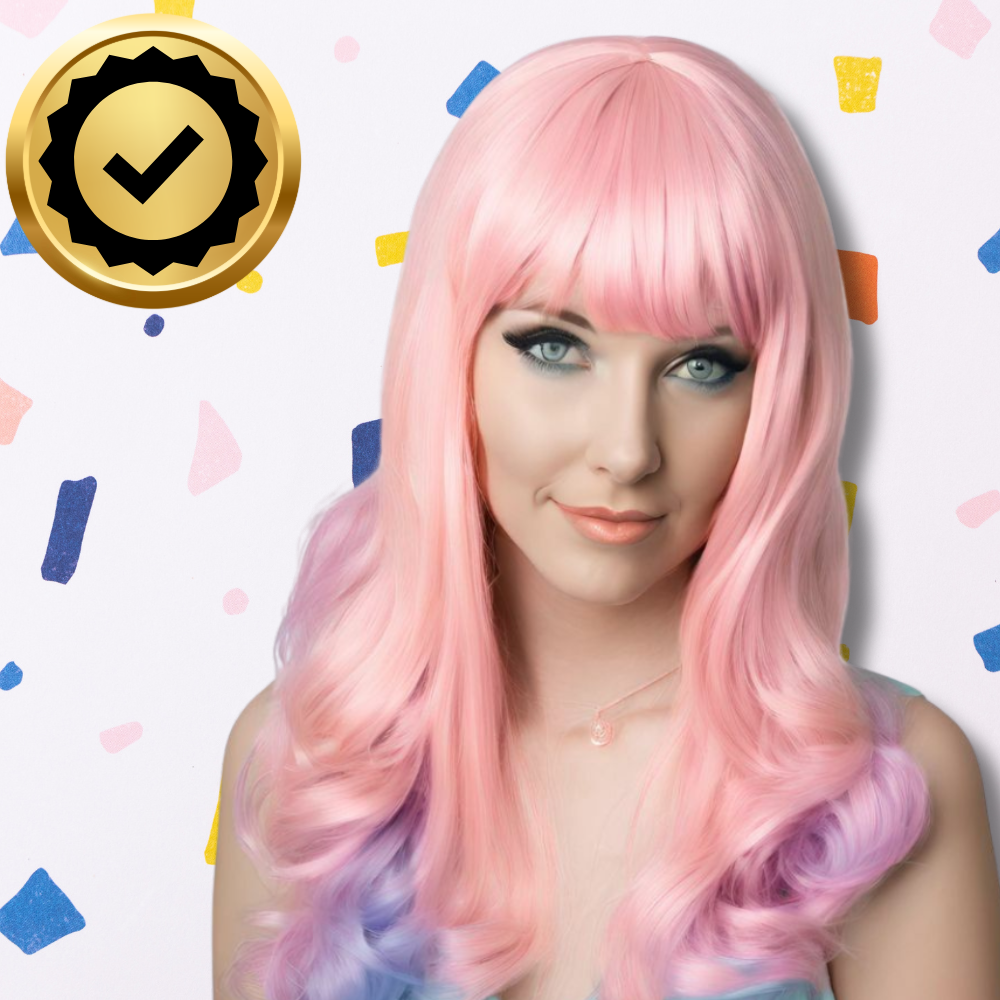 Long Pink-Purple Wig with Bangs for Parties