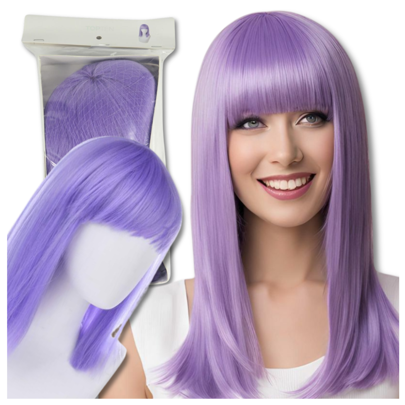 Bakalu Long Purple Wig with Bangs