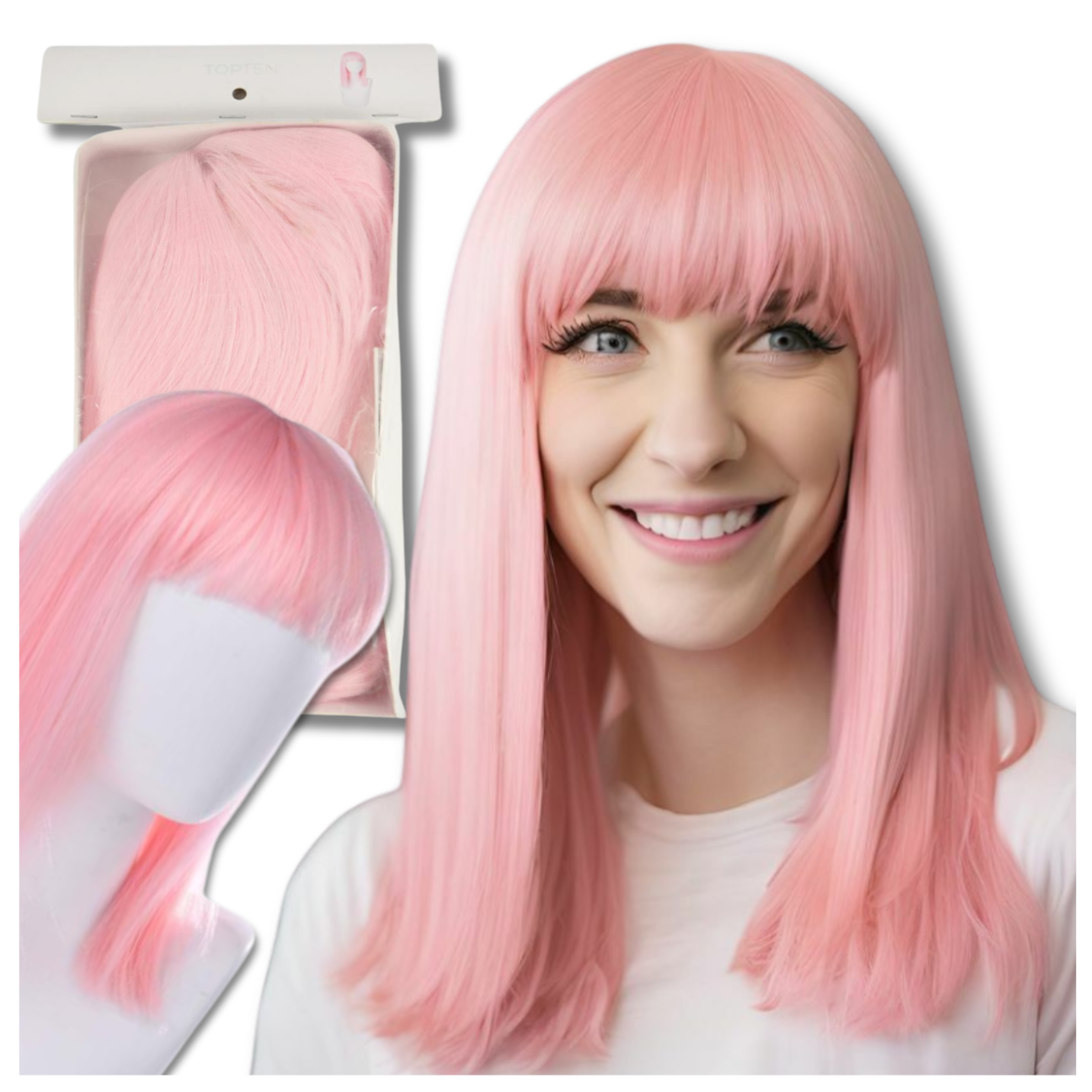 Bakalu Long Pink Wig with Bangs for Carnival and Parties