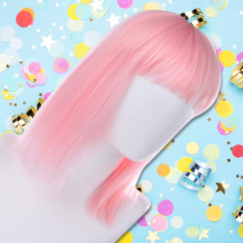 Bakalu Long Pink Wig with Bangs for Carnival and Parties