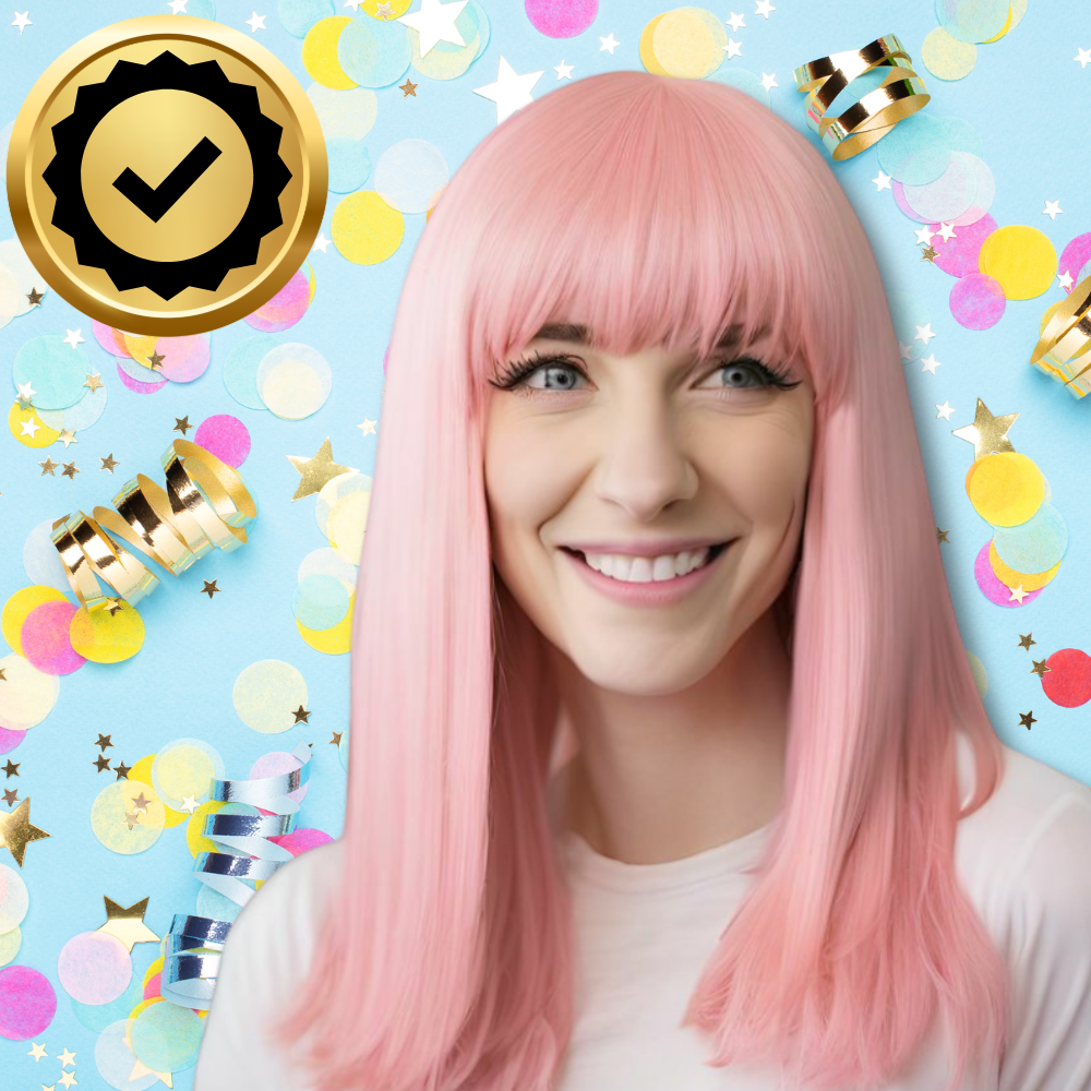 Bakalu Long Pink Wig with Bangs for Carnival and Parties
