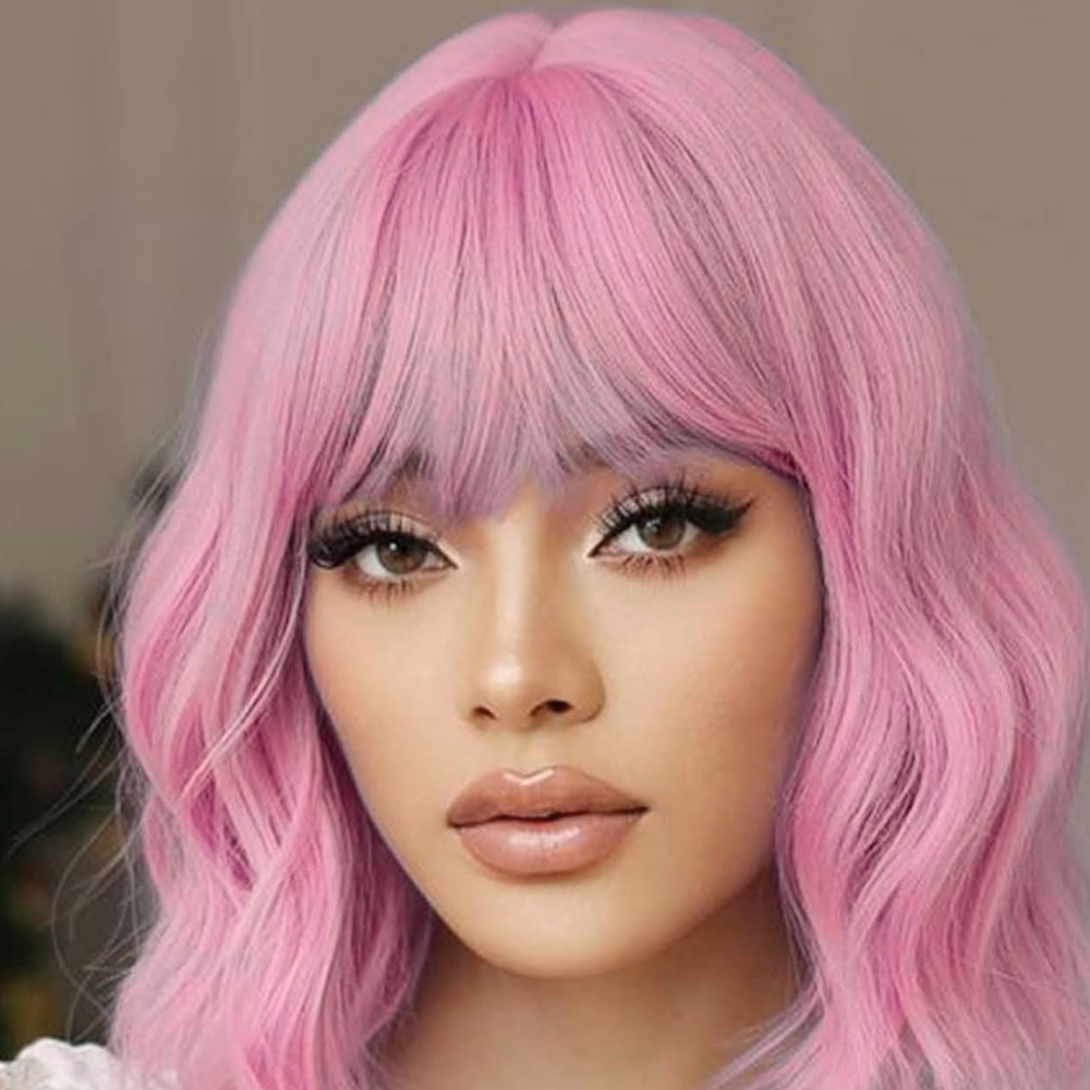 Bakalu Long Pink Wig with Bangs for Carnival and Parties