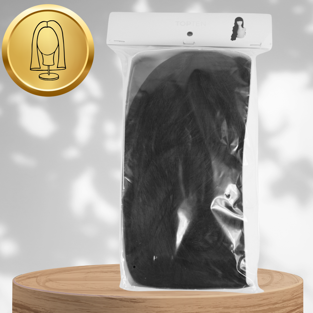 Bakalu Long Black Wavy Wig with Bangs