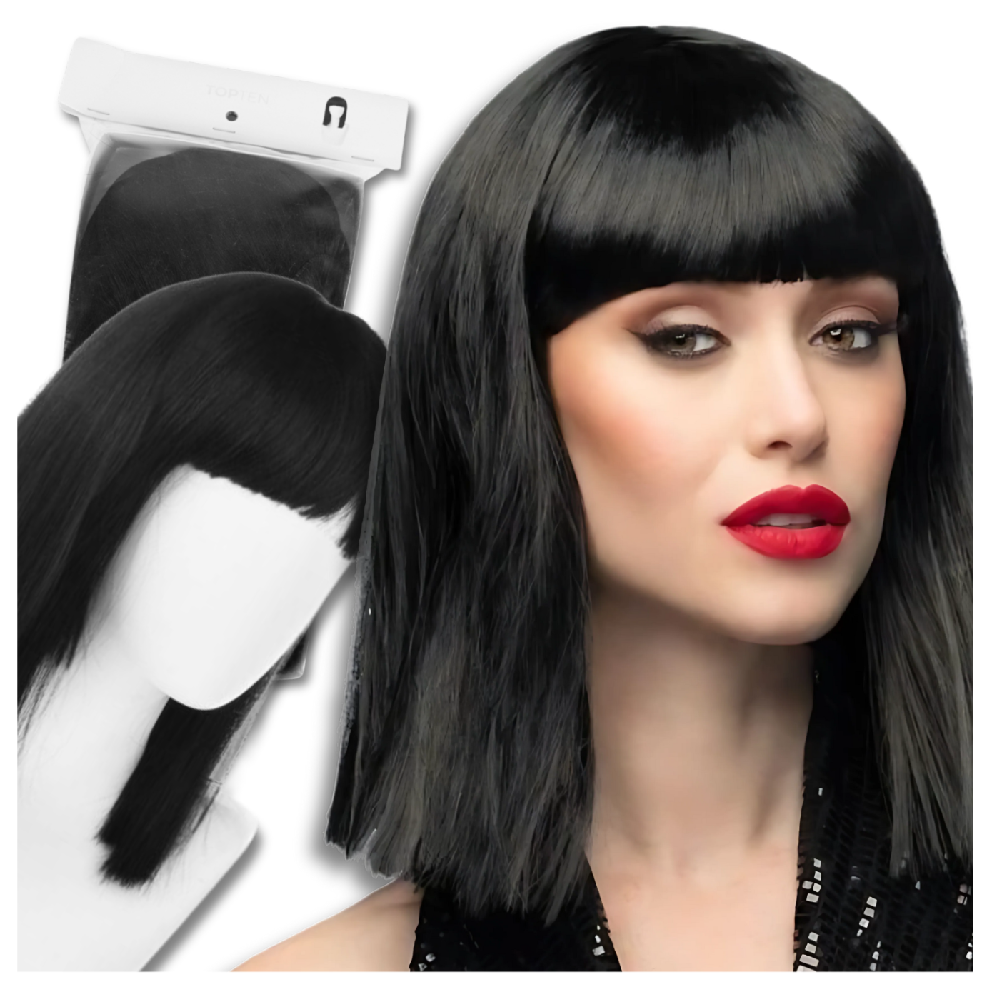 Short Black Bob Wig with Bangs for Costume Party, Carnival, Bachelorette