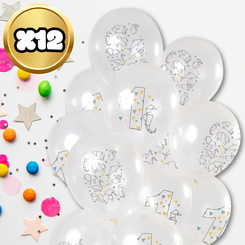 Bakalu Balloons 12 pcs 1st Birthday Origami, Transparent White