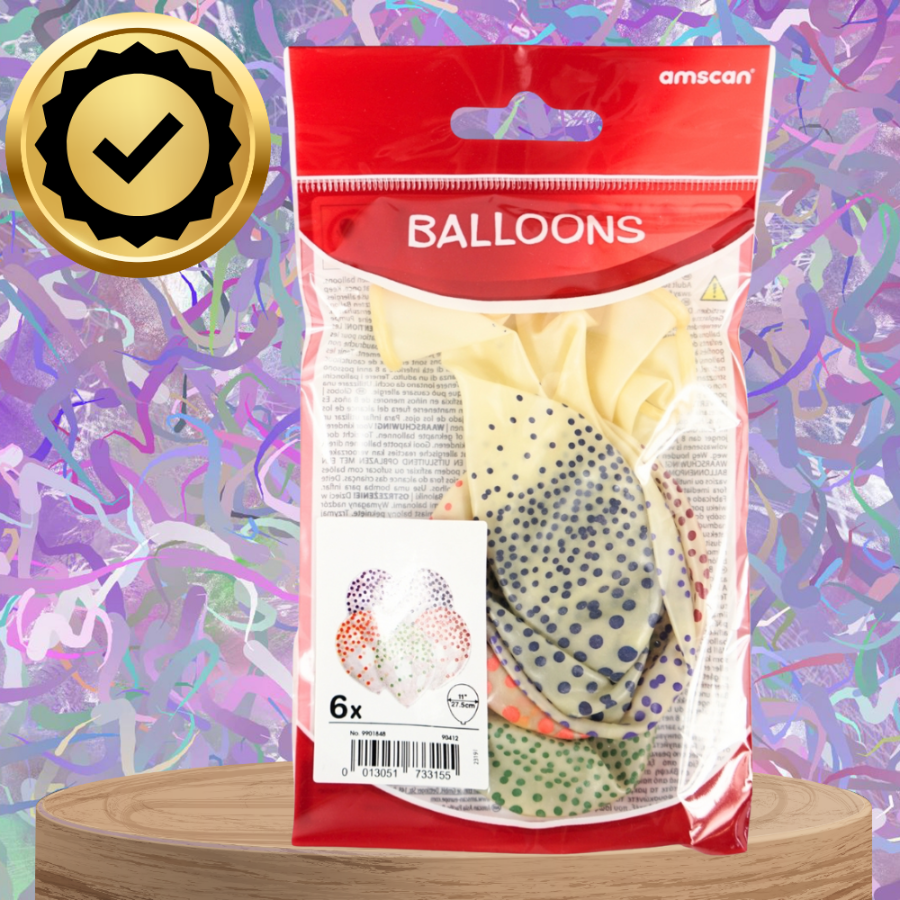 Bakalu Large Transparent Balloons with Colorful Dots, 6 pcs.