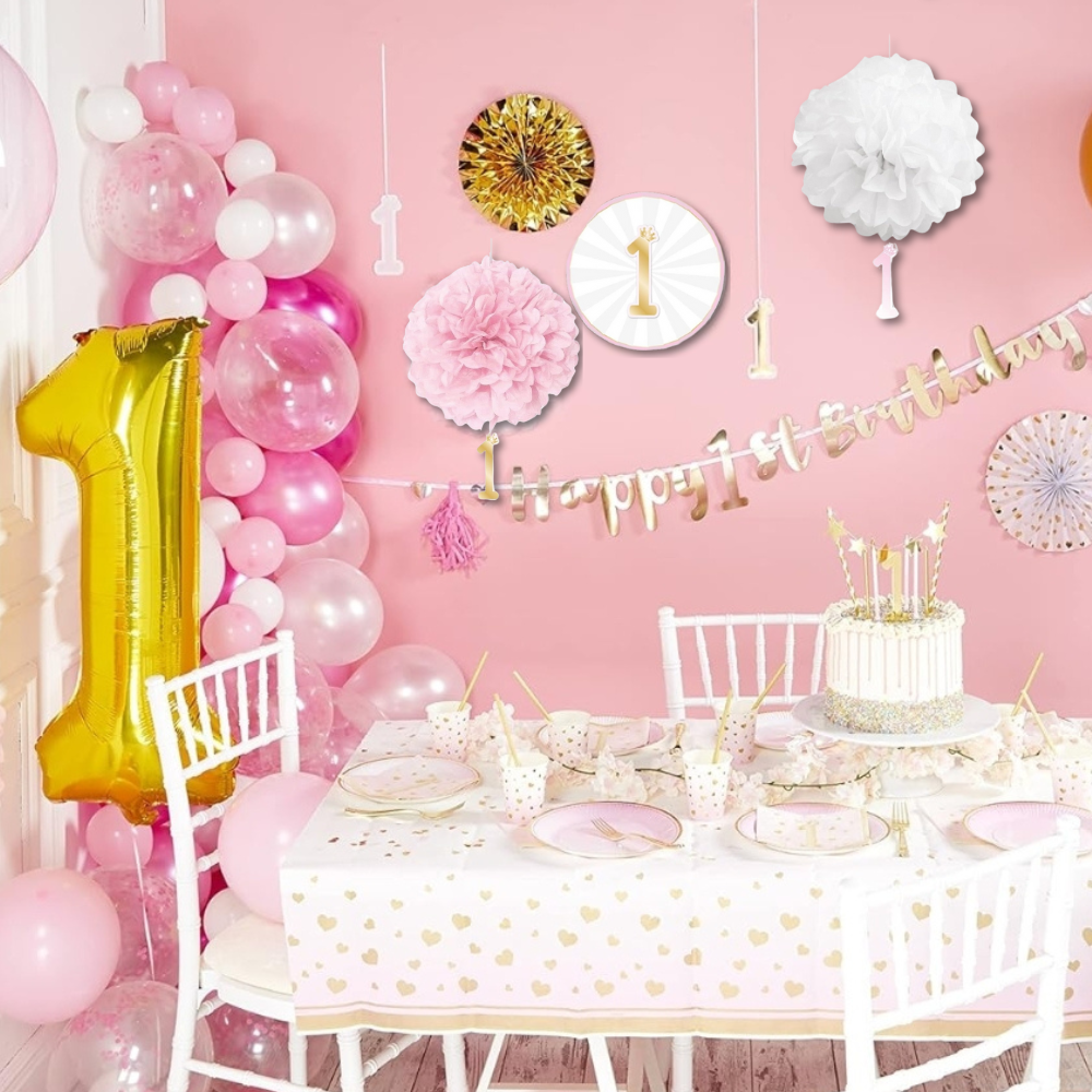 Bakalu 1st Birthday Decoration Set for Girls, Pink, 5 pcs.