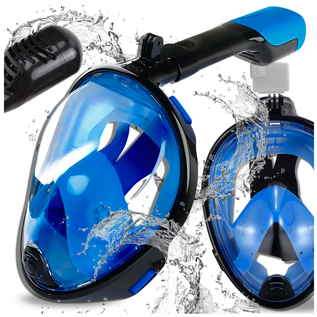 Bakalu Full Face Snorkeling Mask S/M with GoPro Mount, Black/Blue