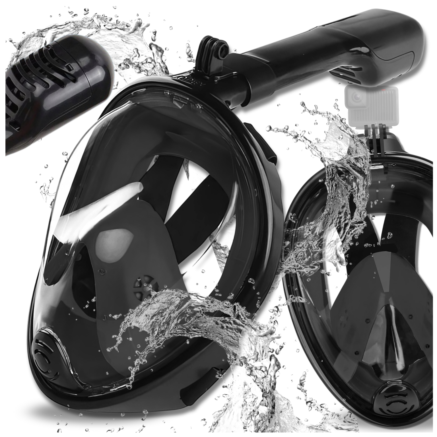 Bakalu Full Face Snorkeling Mask L/XL with GoPro Mount, Black