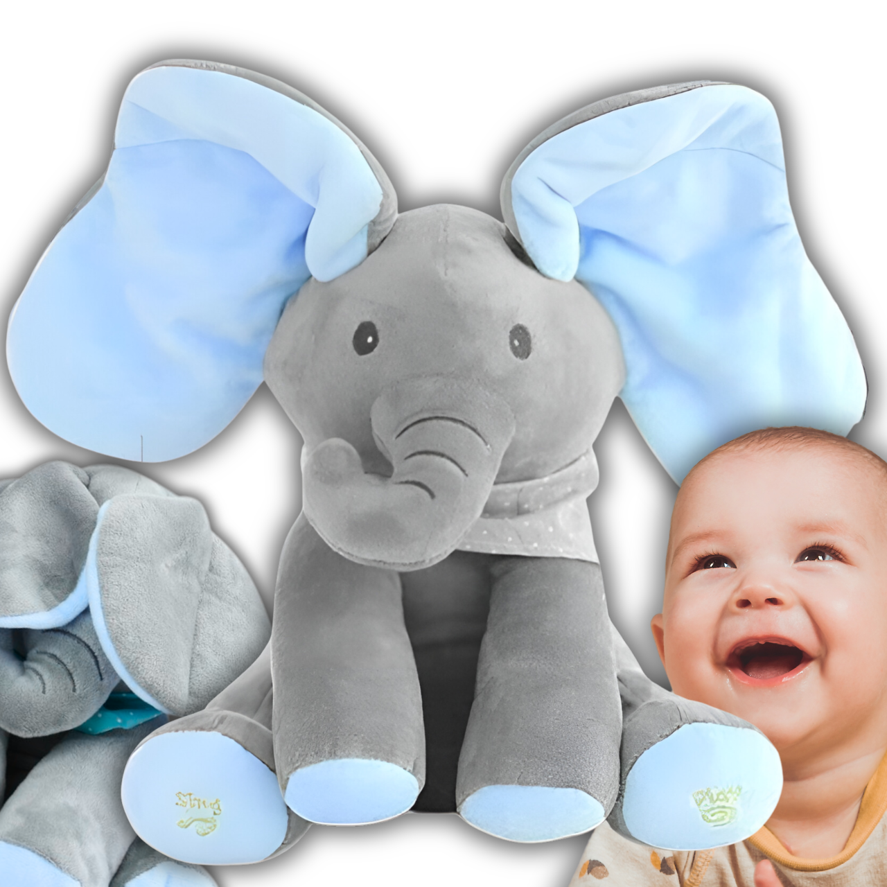 Interactive Peek-a-Boo Elephant, Singing & Talking Plush Toy, Blue