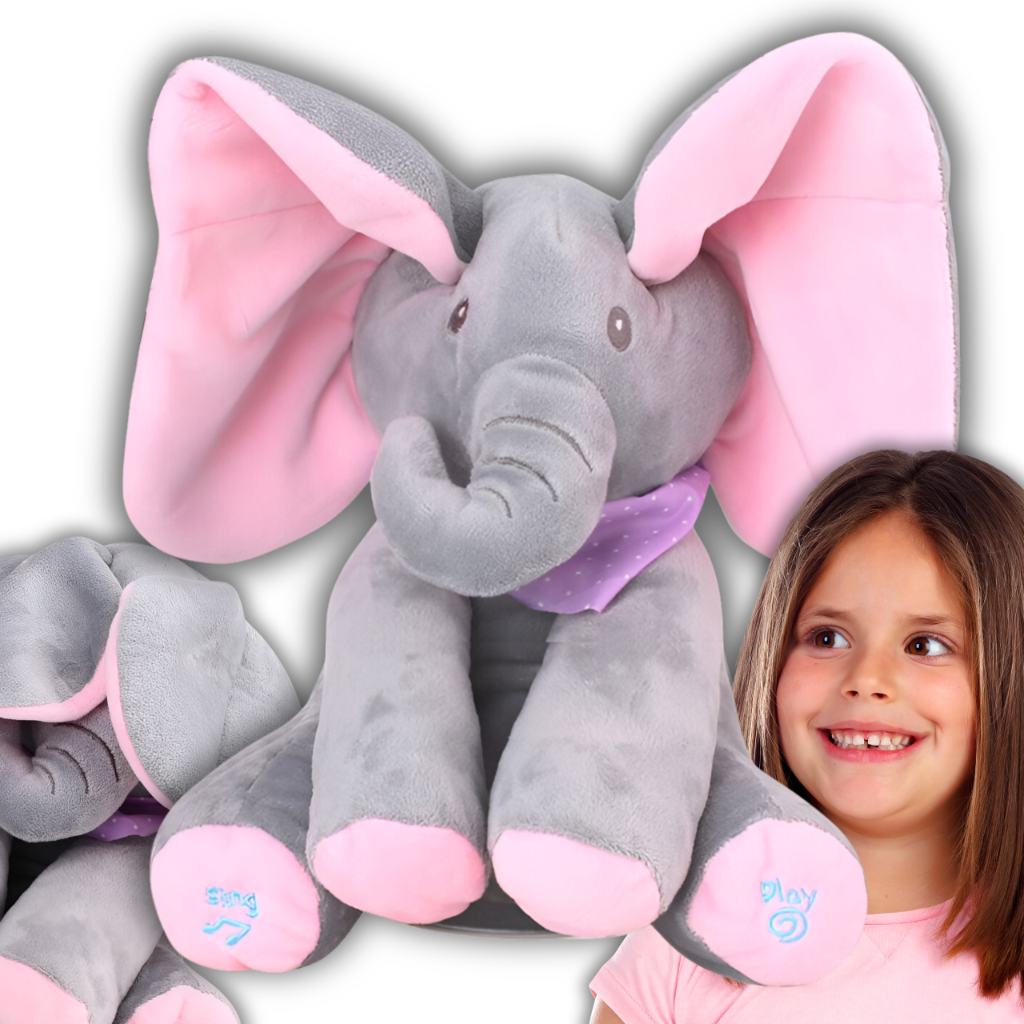 Interactive Peek-a-Boo Elephant Plush Toy, Sings and Talks, Pink