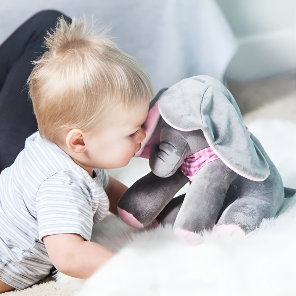 Interactive Peek-a-Boo Elephant Plush Toy, Sings and Talks, Pink