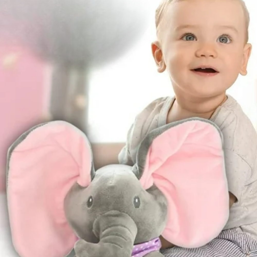 Interactive Peek-a-Boo Elephant Plush Toy, Sings and Talks, Pink