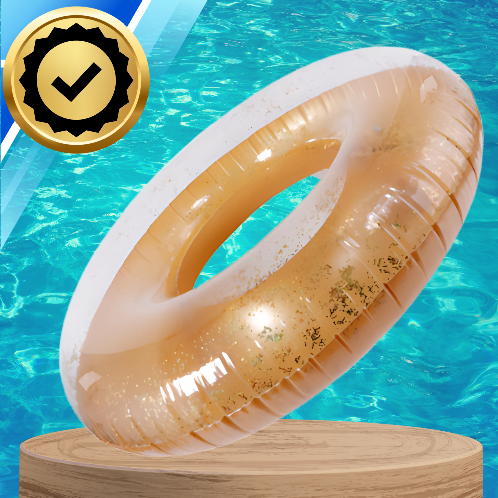 Large Inflatable Swimming Ring with Confetti for Kids and Adults 120 cm, Gold