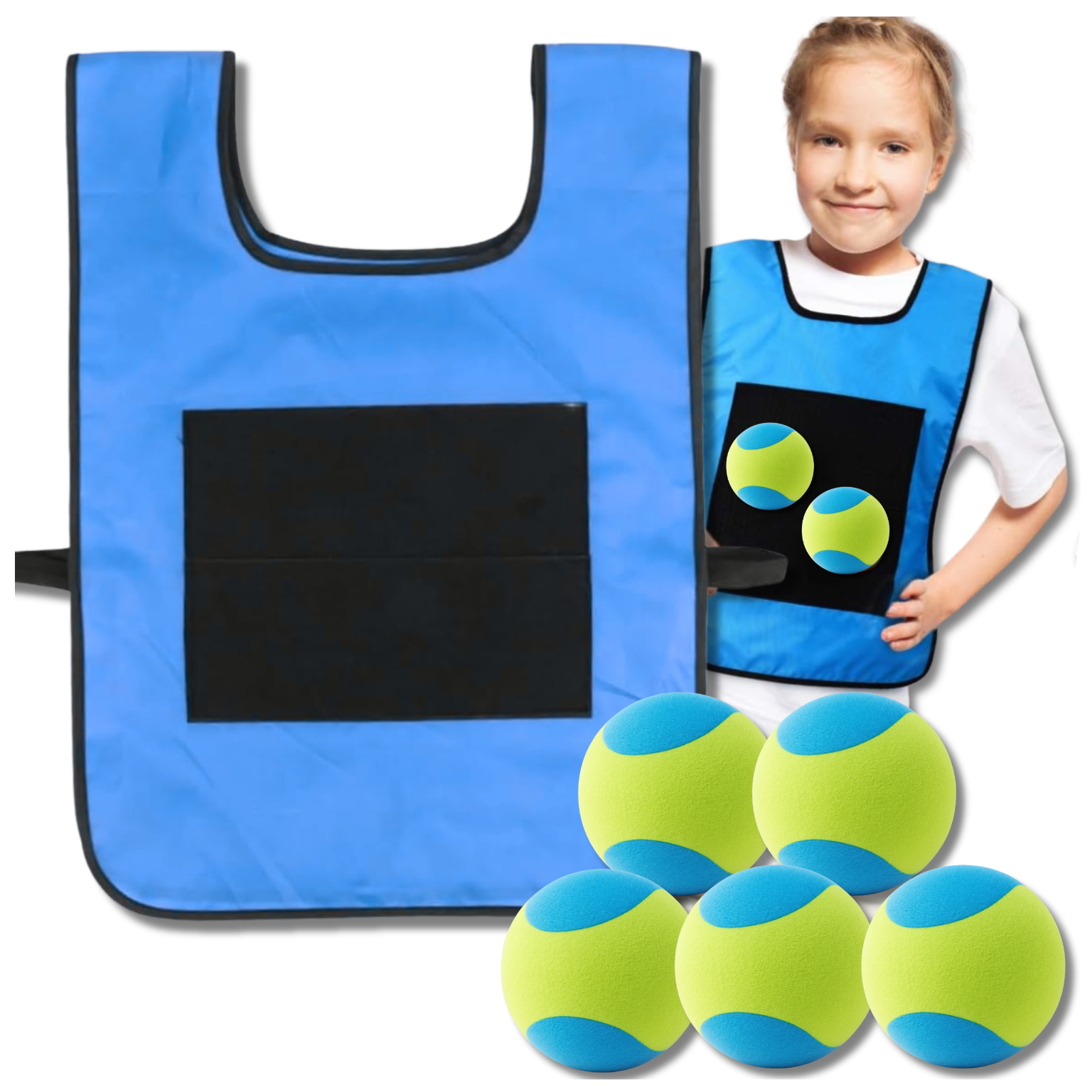 Kids Skill Game Velcro Target Vest with Soft Balls, Blue