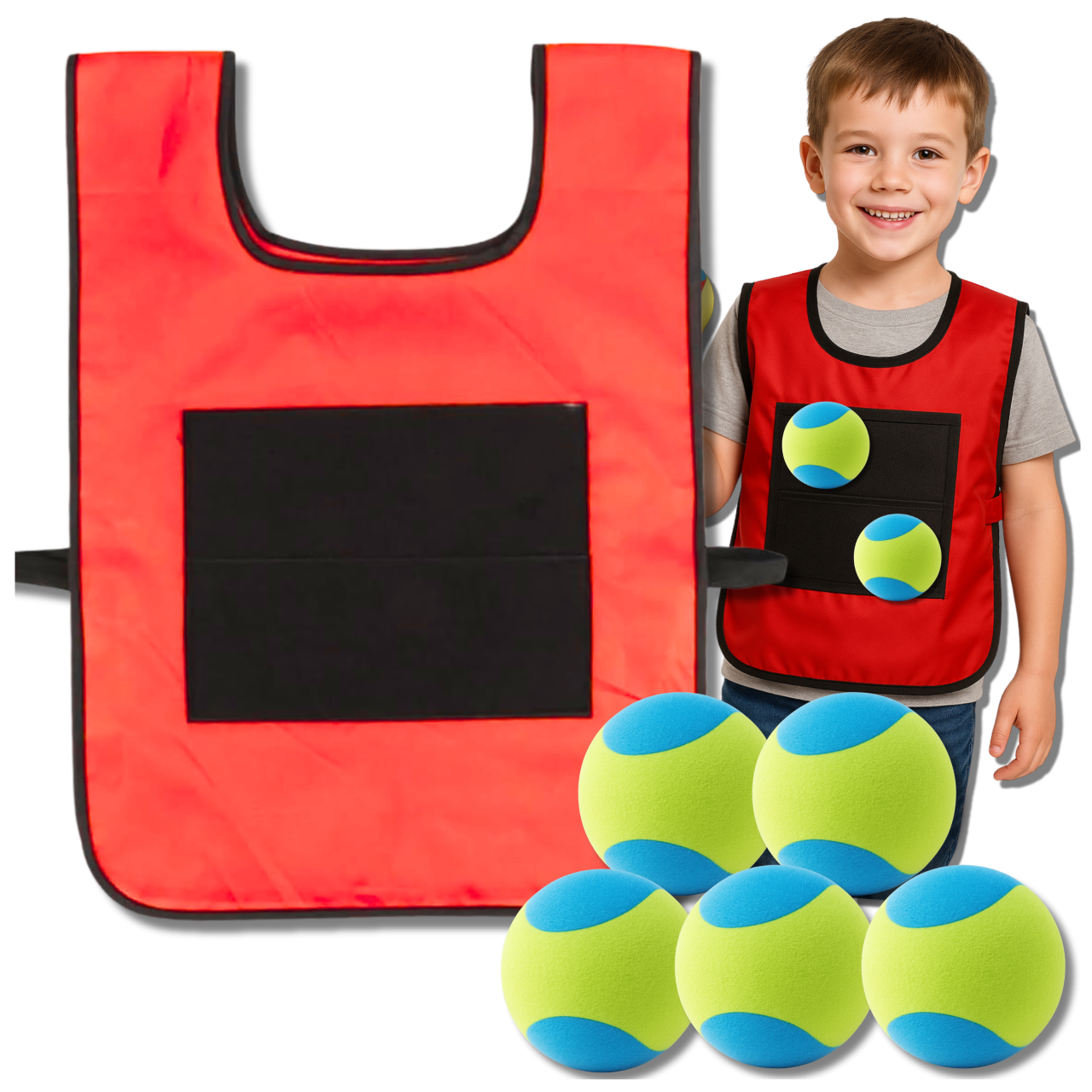 Children's Skill Game Velcro Vest + Soft Balls KZNT7112, Red