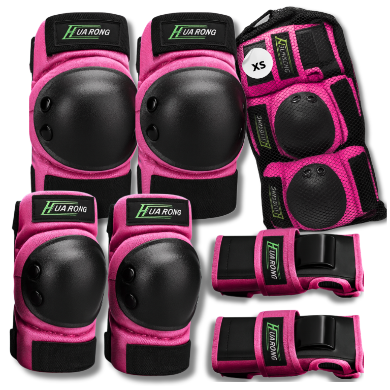 Kids Knee and Elbow Pads with Wrist Guards Set 6 pcs, Size XS, Pink
